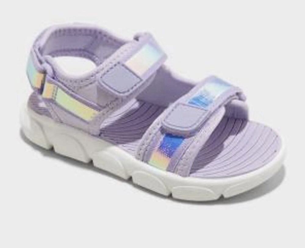 Girls Lavender Sport Sandals Size 9 Toddler Hook & Loop Holographic New
